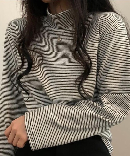 Girly Doll(ガーリードール)の「ハイネックボーダーカットソー(Tシャツ/カットソー・レディース・ホワイト/ブラウン/ブラック/グレー・F)」の9枚目の写真