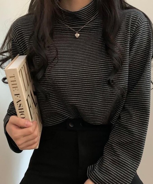 Girly Doll(ガーリードール)の「ハイネックボーダーカットソー(Tシャツ/カットソー・レディース・ホワイト/ブラウン/ブラック/グレー・F)」の13枚目の写真