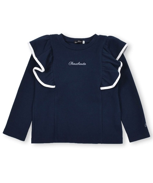 BeBe（ベベ）の「BeBe/ローゲージワッフルパイピングフリルトレーナー(90~150cm)（スウェット・キッズ・ネイビー/ブルー・110/130/120/140/150/100/90）」の7枚目の写真