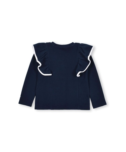 BeBe（ベベ）の「BeBe/ローゲージワッフルパイピングフリルトレーナー(90~150cm)（スウェット・キッズ・ネイビー/ブルー・110/130/120/140/150/100/90）」の8枚目の写真