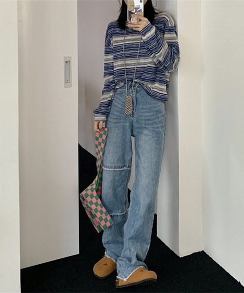 HALEY PESCA（ヘーリーペスカ）の「HALEY PESCA/アシンメトリー ボーダーロンT（Tシャツ/カットソー・レディース・カーキ/ピンク/ブラック/ブルー・LARGE/MEDIUM）」の21枚目の写真