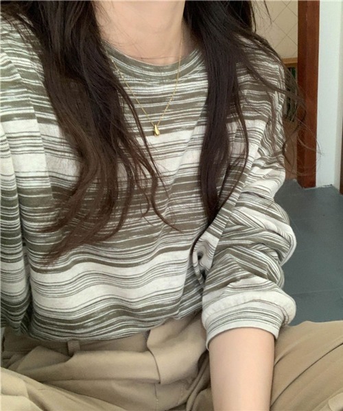 HALEY PESCA（ヘーリーペスカ）の「HALEY PESCA/アシンメトリー ボーダーロンT（Tシャツ/カットソー・レディース・カーキ/ピンク/ブラック/ブルー・LARGE/MEDIUM）」の14枚目の写真