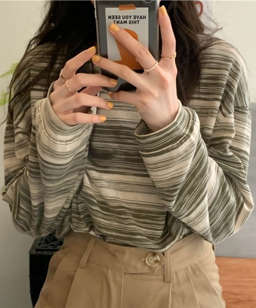 HALEY PESCA（ヘーリーペスカ）の「HALEY PESCA/アシンメトリー ボーダーロンT（Tシャツ/カットソー・レディース・カーキ/ピンク/ブラック/ブルー・LARGE/MEDIUM）」の15枚目の写真