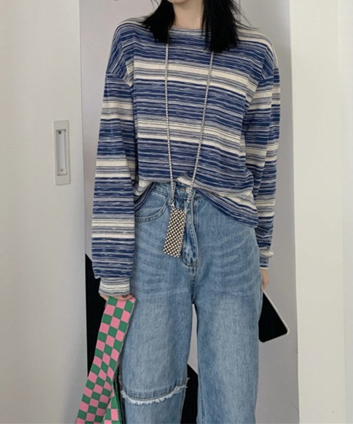 HALEY PESCA（ヘーリーペスカ）の「HALEY PESCA/アシンメトリー ボーダーロンT（Tシャツ/カットソー・レディース・カーキ/ピンク/ブラック/ブルー・LARGE/MEDIUM）」の19枚目の写真