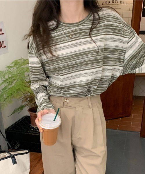 HALEY PESCA（ヘーリーペスカ）の「HALEY PESCA/アシンメトリー ボーダーロンT（Tシャツ/カットソー・レディース・カーキ/ピンク/ブラック/ブルー・LARGE/MEDIUM）」の17枚目の写真