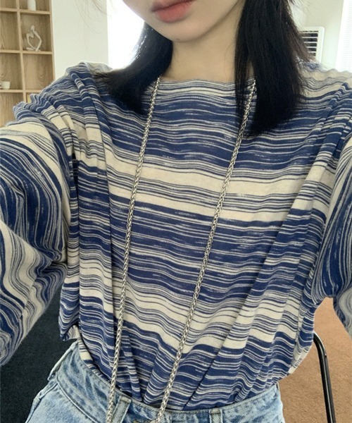 HALEY PESCA（ヘーリーペスカ）の「HALEY PESCA/アシンメトリー ボーダーロンT（Tシャツ/カットソー・レディース・カーキ/ピンク/ブラック/ブルー・LARGE/MEDIUM）」の20枚目の写真