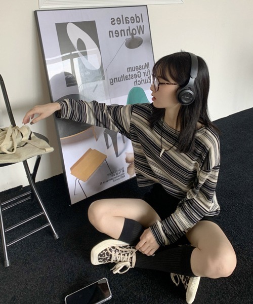 HALEY PESCA（ヘーリーペスカ）の「HALEY PESCA/アシンメトリー ボーダーロンT（Tシャツ/カットソー・レディース・カーキ/ピンク/ブラック/ブルー・LARGE/MEDIUM）」の10枚目の写真