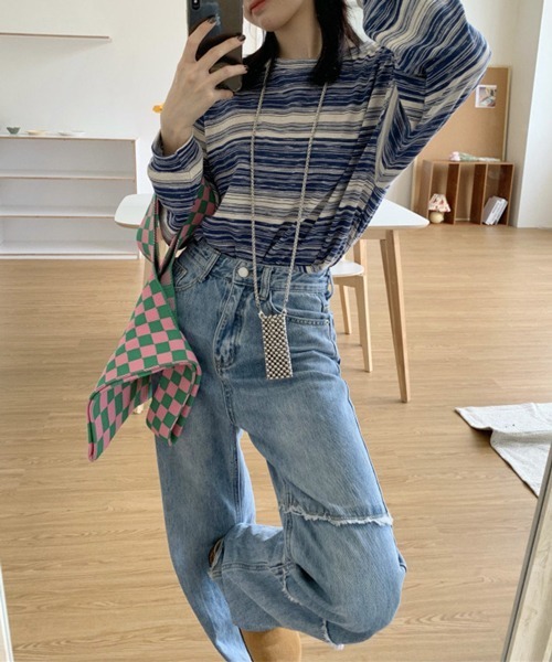 HALEY PESCA（ヘーリーペスカ）の「HALEY PESCA/アシンメトリー ボーダーロンT（Tシャツ/カットソー・レディース・カーキ/ピンク/ブラック/ブルー・LARGE/MEDIUM）」の22枚目の写真