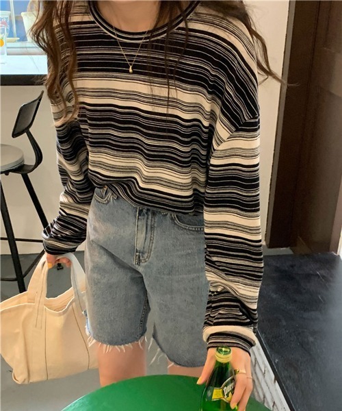 HALEY PESCA（ヘーリーペスカ）の「HALEY PESCA/アシンメトリー ボーダーロンT（Tシャツ/カットソー・レディース・カーキ/ピンク/ブラック/ブルー・LARGE/MEDIUM）」の13枚目の写真