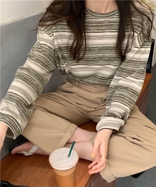 HALEY PESCA（ヘーリーペスカ）の「HALEY PESCA/アシンメトリー ボーダーロンT（Tシャツ/カットソー・レディース・カーキ/ピンク/ブラック/ブルー・LARGE/MEDIUM）」の16枚目の写真