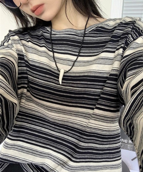 HALEY PESCA（ヘーリーペスカ）の「HALEY PESCA/アシンメトリー ボーダーロンT（Tシャツ/カットソー・レディース・カーキ/ピンク/ブラック/ブルー・LARGE/MEDIUM）」の5枚目の写真