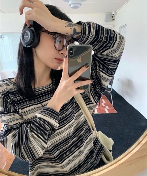 HALEY PESCA（ヘーリーペスカ）の「HALEY PESCA/アシンメトリー ボーダーロンT（Tシャツ/カットソー・レディース・カーキ/ピンク/ブラック/ブルー・LARGE/MEDIUM）」の6枚目の写真