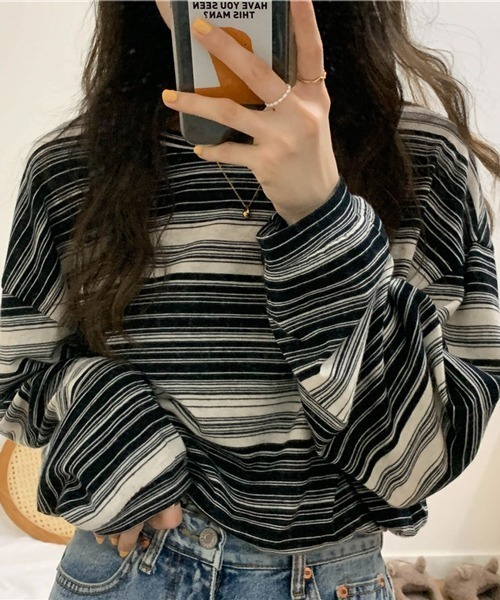 HALEY PESCA（ヘーリーペスカ）の「HALEY PESCA/アシンメトリー ボーダーロンT（Tシャツ/カットソー・レディース・カーキ/ピンク/ブラック/ブルー・LARGE/MEDIUM）」の11枚目の写真