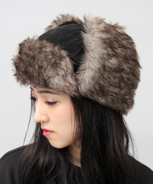 A.M.S.（エーエムエス）の「ポリエステル ファーボア / コーデュロイ フェイクファー フライトキャップ / アビエーター / アビエイター / 飛行帽（キャップ・レディース・グレー/ブラック系その他/ブラック/グリーン系その他/ネイビー/ベージュ系その他/ブラウン・FREE）」の3枚目の写真