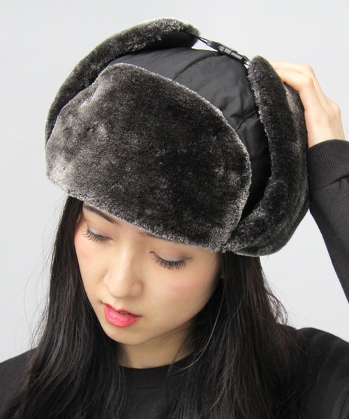 A.M.S.（エーエムエス）の「ポリエステル ファーボア / コーデュロイ フェイクファー フライトキャップ / アビエーター / アビエイター / 飛行帽（キャップ・レディース・グレー/ブラック系その他/ブラック/グリーン系その他/ネイビー/ベージュ系その他/ブラウン・FREE）」の2枚目の写真