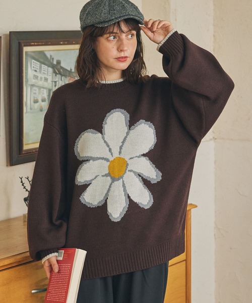 極美品SONO フラワージャガードニット フラワージャガードニットプルオーバー（ニット/セーター