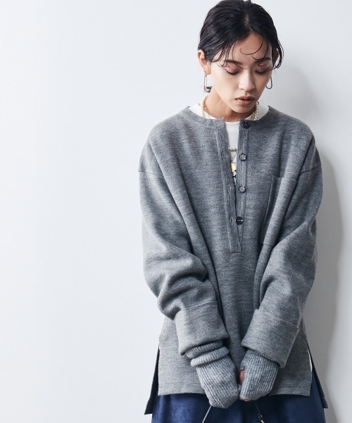 CHIC STYLE（シックスタイル）の「＜大きいサイズ＞ヘンリーネックニットプルオーバー シックスタイル（ニット/セーター・レディース・グレー/ブラウン/ブラック・3L/LL/5L/4L/6L/8L/L）」の9枚目の写真