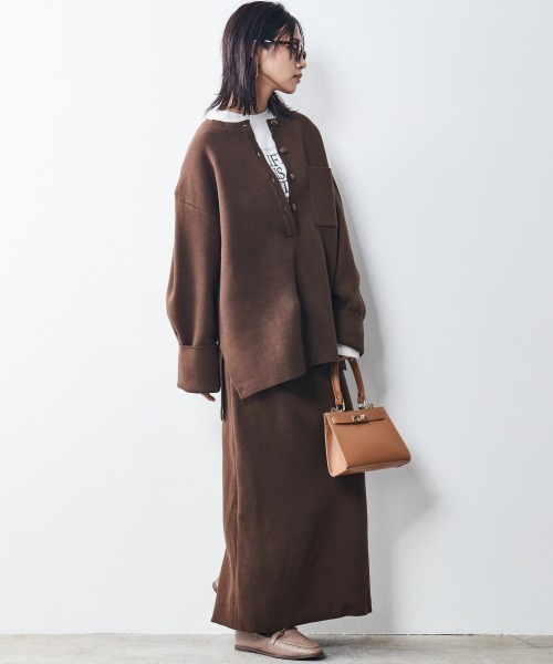 CHIC STYLE（シックスタイル）の「＜大きいサイズ＞ヘンリーネックニットプルオーバー シックスタイル（ニット/セーター・レディース・グレー/ブラウン/ブラック・3L/LL/5L/4L/6L/8L/L）」の14枚目の写真