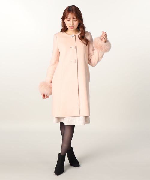 【LAISSE PASSE】ピンクベージュロングコー LAISSE PASSE ピンクベージュファー付きロングコート 36 - メルカリ