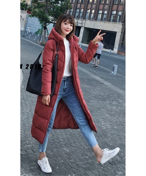 おしゃれスタ（オシャレスタ）の「きれいめシンプルハイネック中綿コート（ダウンジャケット/コート・レディース・ワイン/ブラック/カーキ/グレー/イエロー/グリーン/レッド/ホワイト・M/L/XL/XXL）」の8枚目の写真