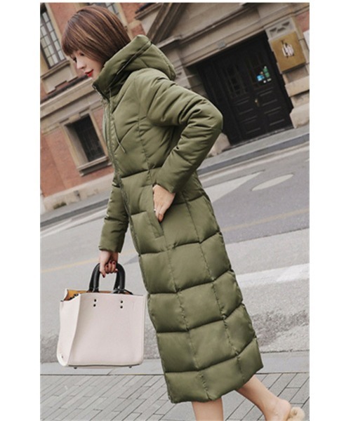 おしゃれスタ（オシャレスタ）の「きれいめシンプルハイネック中綿コート（ダウンジャケット/コート・レディース・ワイン/ブラック/カーキ/グレー/イエロー/グリーン/レッド/ホワイト・M/L/XL/XXL）」の22枚目の写真