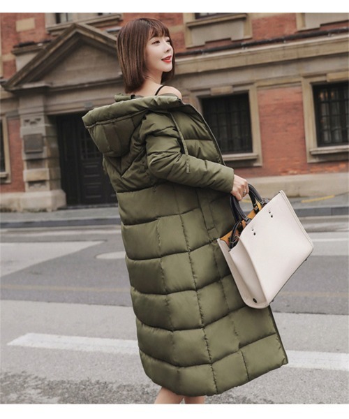 おしゃれスタ（オシャレスタ）の「きれいめシンプルハイネック中綿コート（ダウンジャケット/コート・レディース・ワイン/ブラック/カーキ/グレー/イエロー/グリーン/レッド/ホワイト・M/L/XL/XXL）」の21枚目の写真