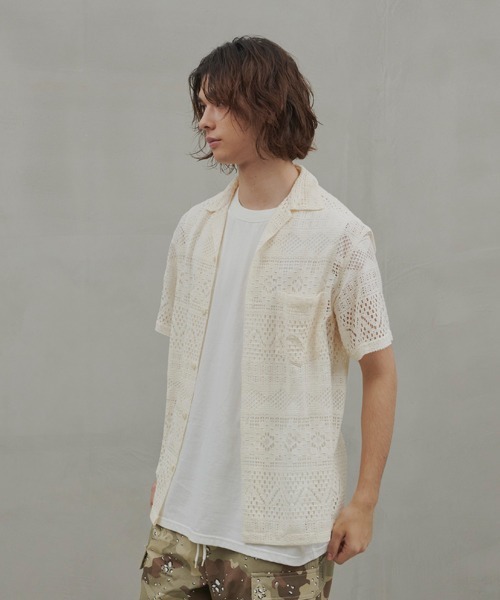 JUGLANS(ユグランス)の「【Revo.】ジオメタリックメッシュオープンカラーショートスリーブシャツ(シャツ/ブラウス・メンズ・ホワイト/ブラック・M/L)」の11枚目の写真