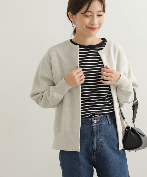 URBAN RESEARCH DOORS カーキ長袖肩落ちスウェットカーディガン URBAN RESEARCH DOORS（アーバンリサーチドアーズ）の「コットン
