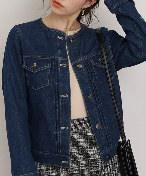 DRESKIP（ドレスキップ）の「◆【レディな着回しのマスト！】ノーカラーGジャン（デニムジャケット・レディース・ライトブルー/ライトグレー/ネイビー・02/03/04）」の3枚目の写真