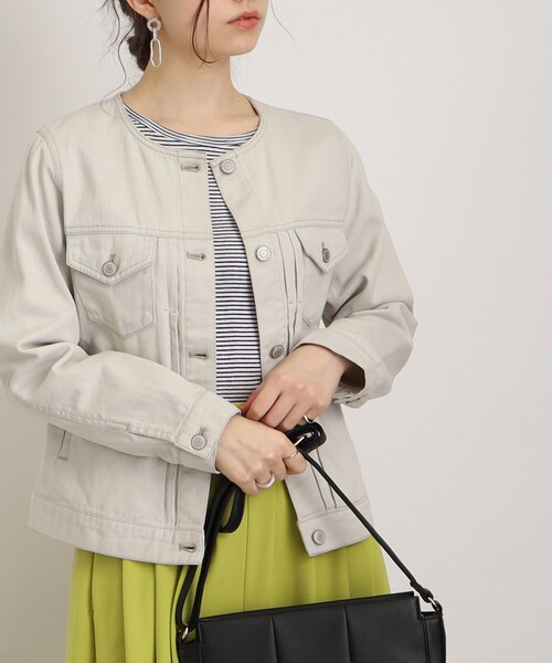 DRESKIP（ドレスキップ）の「◆【レディな着回しのマスト！】ノーカラーGジャン（デニムジャケット・レディース・ライトブルー/ライトグレー/ネイビー・02/03/04）」の2枚目の写真