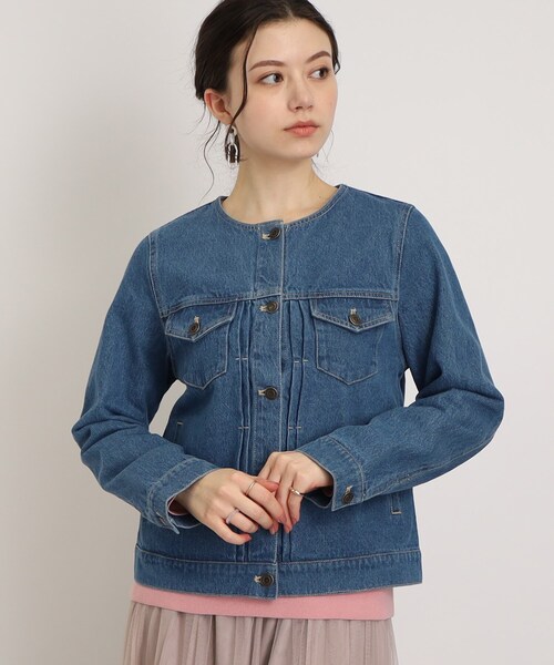 ラウンジドレス　ノーカラーデニムジャケット ラウンジドレス ノーカラーデニムジャケット （Loungedress】花