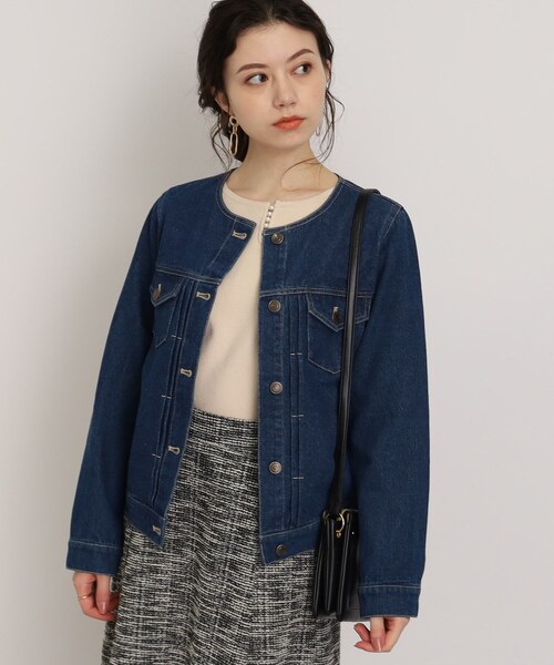 DRESKIP（ドレスキップ）の「◆【レディな着回しのマスト！】ノーカラーGジャン（デニムジャケット・レディース・ライトブルー/ライトグレー/ネイビー・02/03/04）」の10枚目の写真