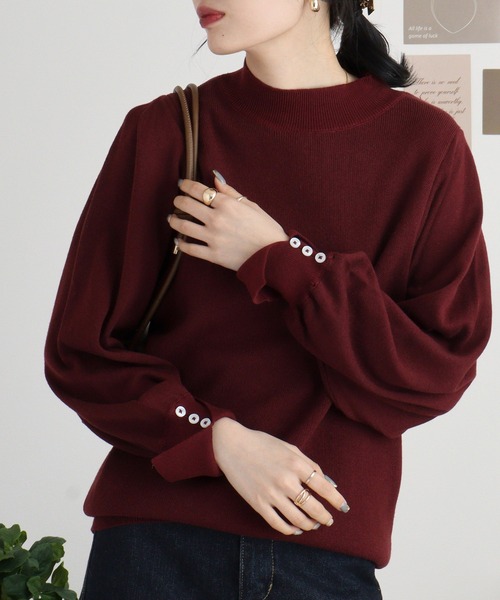 atONE(アットワン)の「atONE ハイネックバルーンスリーブセーター(ニット/セーター・レディース・バーガンディー/ダークグリーン/オフホワイト/杢グレー/ブラック/グレイッシュベージュ・M/LL/L)」の6枚目の写真