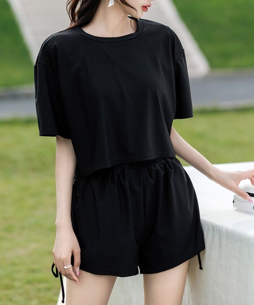 TeddyShop(テディショップ)の「【紫外線遮蔽率 99.9%以上/UPF50+/大きいサイズ有】水着 レディース 体型カバー ラッシュガード ビキニ 4点セット【WEB限定】(水着・レディース・ブラウン/ブラック系その他/ブラウン系その他/ブラック/ブラック×グリーン/グリーン/テラコッタ/チェック/ハウンドトゥース/ブラック系その他2/ブラック系その他3・LL/L/S/M/3L/4L)」の12枚目の写真