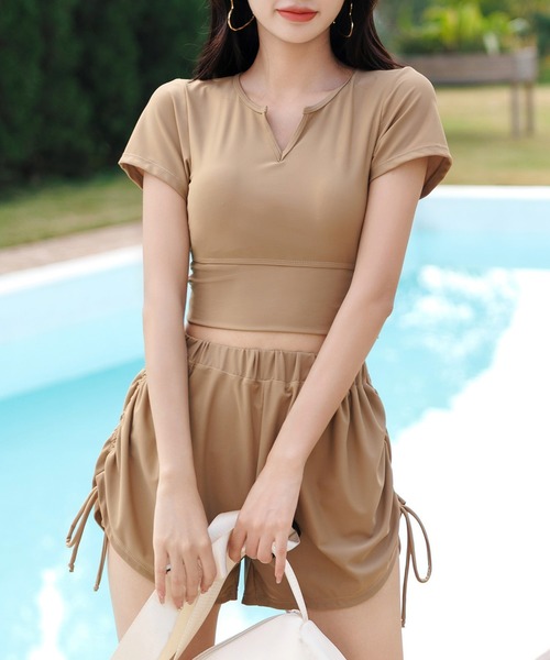 TeddyShop(テディショップ)の「【紫外線遮蔽率 99.9%以上/UPF50+/大きいサイズ有】水着 レディース 体型カバー ラッシュガード ビキニ 4点セット【WEB限定】(水着・レディース・ブラウン/ブラック系その他/ブラウン系その他/ブラック/ブラック×グリーン/グリーン/テラコッタ/チェック/ハウンドトゥース/ブラック系その他2/ブラック系その他3・LL/L/S/M/3L/4L)」の20枚目の写真