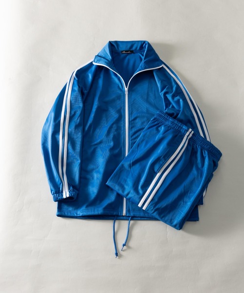 NYLAUS（ナイラス）の「裏トリコット サイドライン トラックスーツ ジャージ上下セット（スポーツグッズ・メンズ・ブラック/ブルー/レッド/グリーン・M/L/LL）」の4枚目の写真