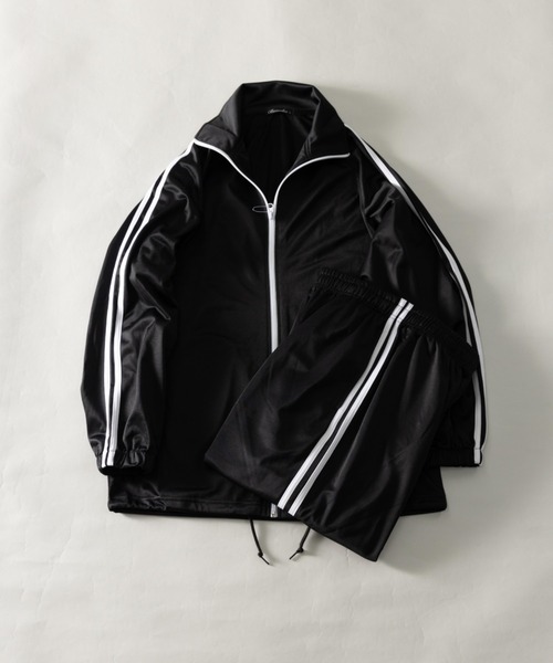 NYLAUS（ナイラス）の「裏トリコット サイドライン トラックスーツ ジャージ上下セット（スポーツグッズ・メンズ・ブラック/ブルー/レッド/グリーン・M/L/LL）」の2枚目の写真