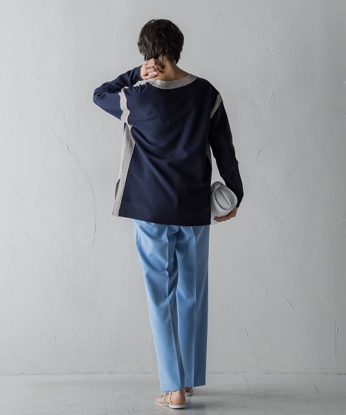 MAYSON GREY(メイソングレイ)の「カノコ編み配色ラインVネックニットプルオーバー(ニット/セーター・レディース・ブルー/ピンク/ネイビー/ホワイト・S/M)」の5枚目の写真