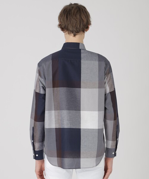 美品 ブラックレーベルクレストブリッジ 長袖シャツ チェック 刺繍ロゴ 麻混 BLACK LABEL CRESTBRIDGE（ブラックレーベル・クレストブリッジ
