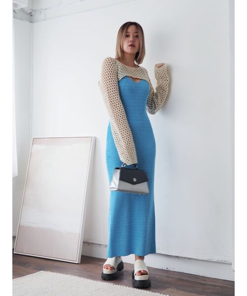 EVRIS(エヴリス)の「メッシュショートニットトップス(ニット/セーター・レディース・ブラック/ブルー/グリーン/アイボリー・FREE)」の13枚目の写真