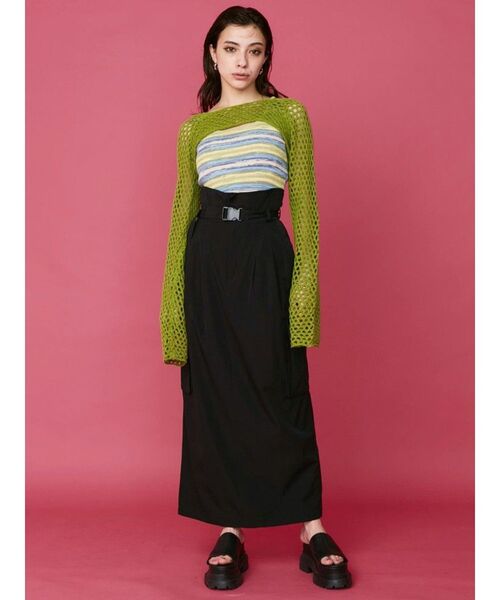 EVRIS(エヴリス)の「メッシュショートニットトップス(ニット/セーター・レディース・ブラック/ブルー/グリーン/アイボリー・FREE)」の14枚目の写真