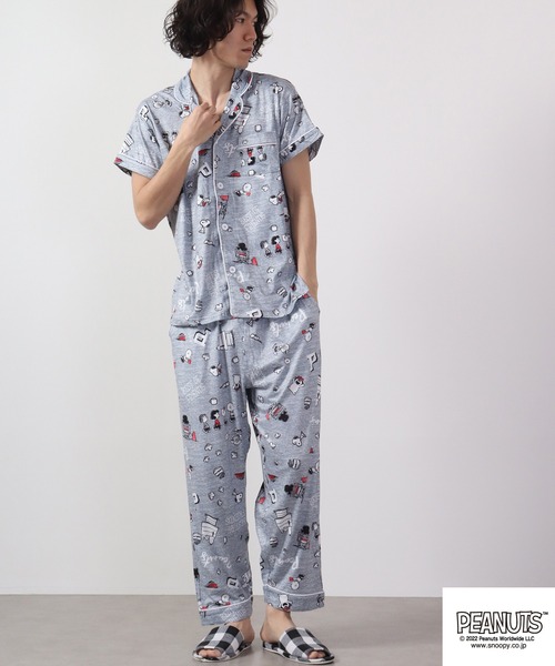 【新品】PEANUTS/アムール　スヌーピー　秋冬物中綿入りパジャマ（L) セール】PEANUTS スヌーピー パジャマ セットアップ ベア天竺