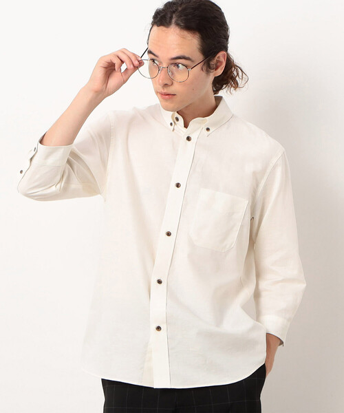COMME　CA COMMUNE（コムサコミューン）の「ハードマンズリネン スーピマコットン ７分袖 ボタンダウンシャツ（シャツ/ブラウス・メンズ・ブラウン/アイボリー/ブルー/グリーン・M/S/L）」の2枚目の写真