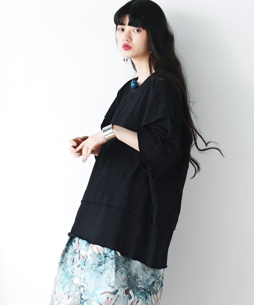 Air Tokyo(エアートウキョー)の「オーバーサイズ カットオフ ショートスリーブ カットソー(Tシャツ/カットソー・メンズ・オフホワイト/グレイッシュベージュ/ブラック・MEDIUM/LARGE)」の3枚目の写真