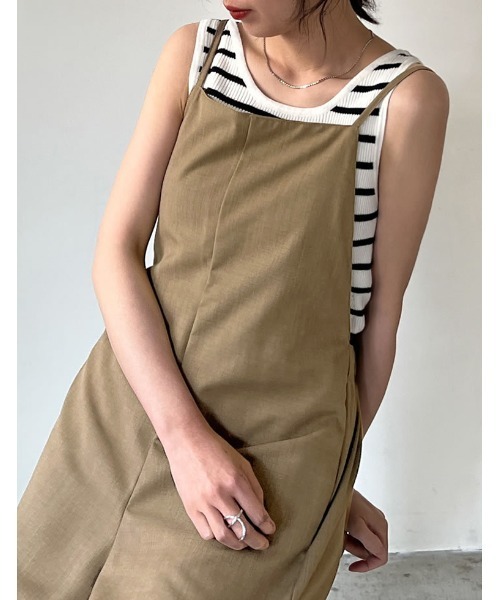 Re:EDIT（リエディ）の「[低身長サイズ有]リネンライクサロペット（サロペット/オーバーオール・レディース・ブラック/グレイッシュベージュ/ブラウン・LARGE/SHORT/MEDIUM）」の22枚目の写真