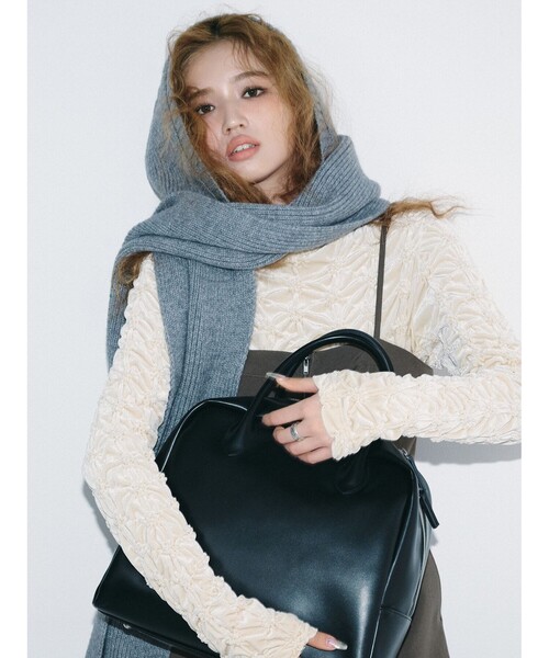 Ray BEAMS（レイビームス）の「Ray BEAMS / フード リブ マフラー（マフラー・レディース・ブラック/グレー・ONE SIZE）」の10枚目の写真