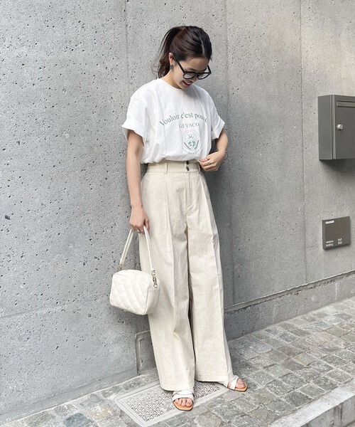 fredy emue(フレディエミュ)の「ハイウエストリネン混スラックスパンツ(スラックス・レディース・グレイッシュブルー/ブラック/ベージュ・36/38)」の20枚目の写真