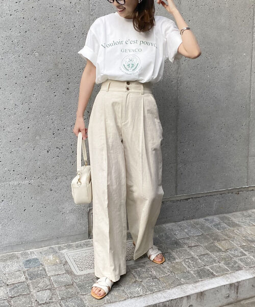 fredy emue(フレディエミュ)の「ハイウエストリネン混スラックスパンツ(スラックス・レディース・グレイッシュブルー/ブラック/ベージュ・36/38)」の21枚目の写真