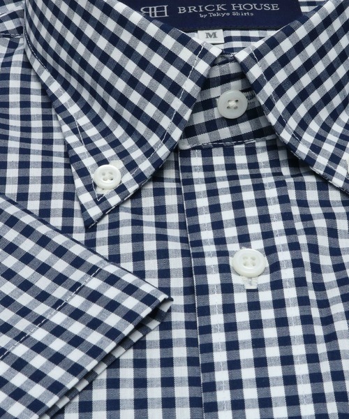 TOKYO SHIRTS（トウキョウシャツ）の「形態安定ノーアイロン ボタンダウン 半袖ビジネスワイシャツ（ビジネスシャツ・メンズ・ネイビー・首回り42cm/首回り37cm/首回り39cm/首回り41cm/首回り43cm）」の2枚目の写真