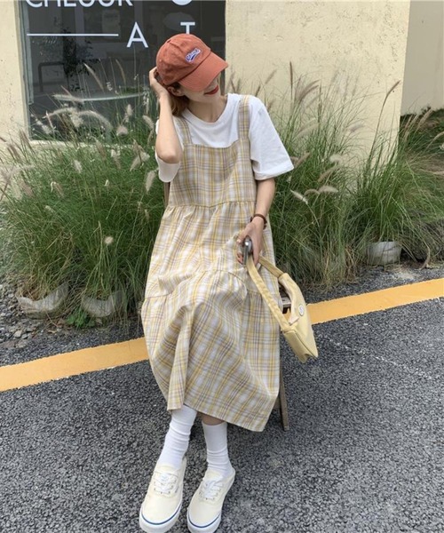 LYEON（リヨン）の「スクエアチェックワンピース（ワンピース・レディース・サックスブルー/イエロー・FREE）」の3枚目の写真